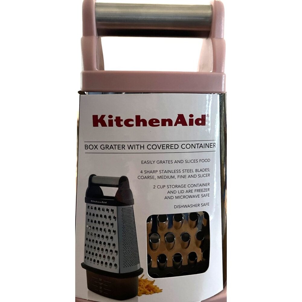 KitchenAid‎ Pink Box Grater Covered Container 4 Stainless Steel Blades New